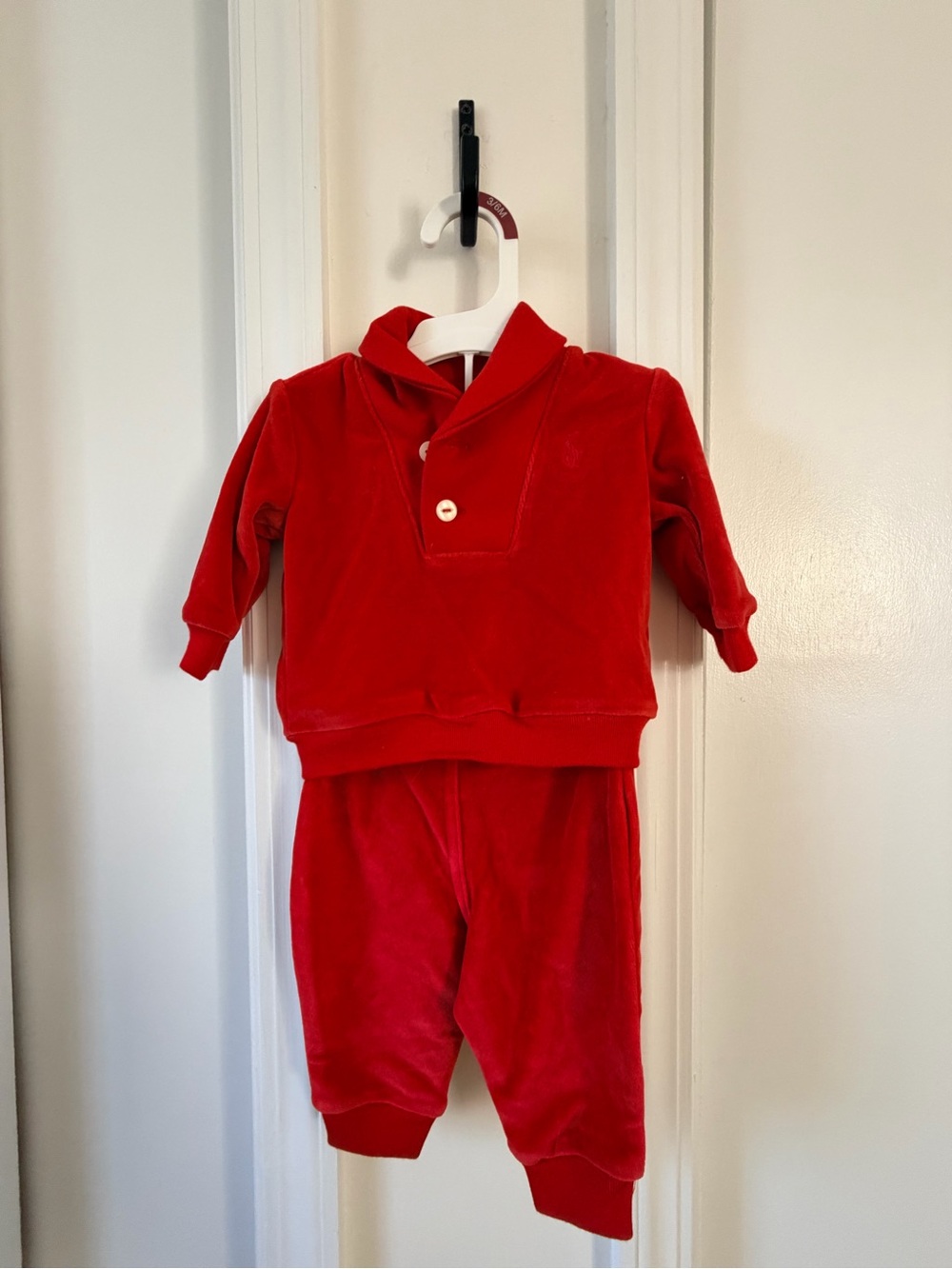 Ralph Lauren Red Velour Baby Two-Piece Set 0-3 months